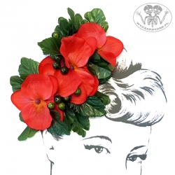 Retro Kwiaty do Włosów & Broszka Czerwone Orchidee Pin-up